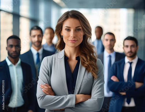 Wallpaper Mural Generated image  A confident businesswoman in professional attire stands at the forefront Torontodigital.ca