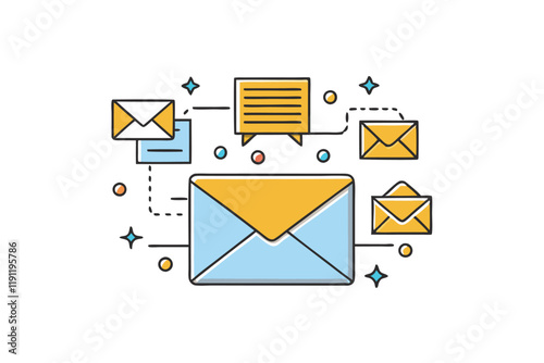 Modern email communication icon collection featuring envelopes, messages, notifications, and inbox tools in vector format