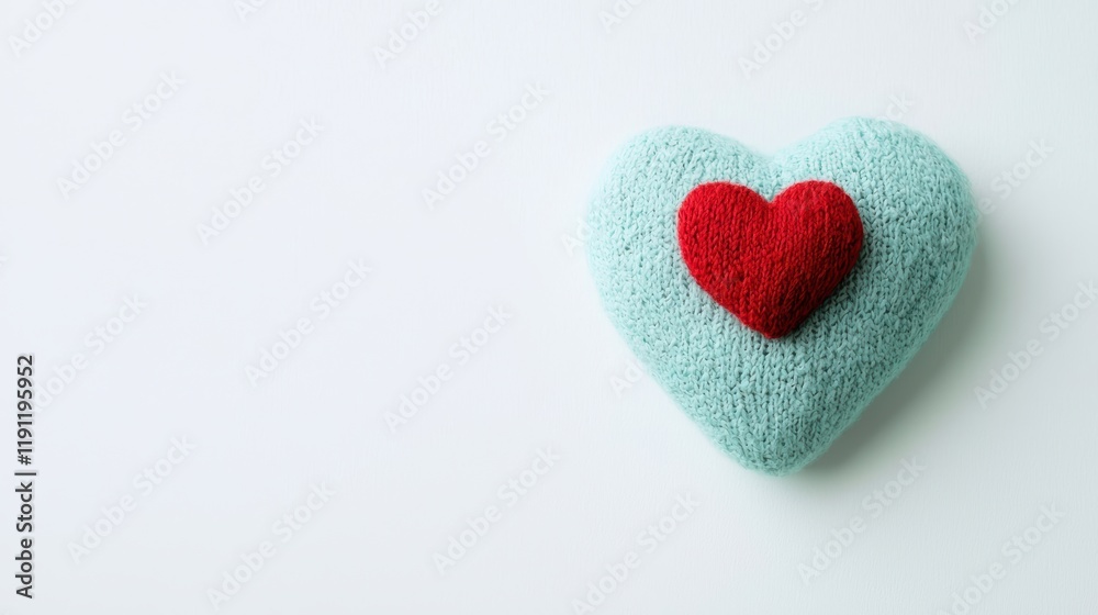 Fototapeta premium Knitted hearts showing love and care on a white background