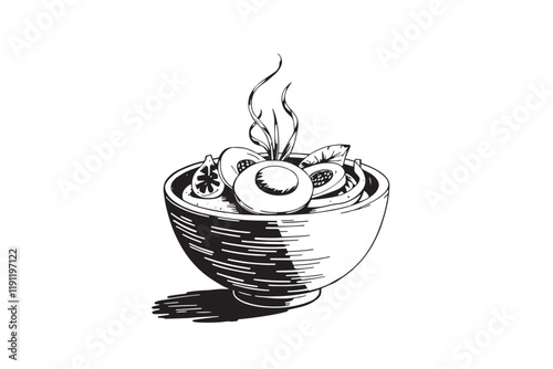 Hand-drawn Korean Cuisine Bibimbap Bowl