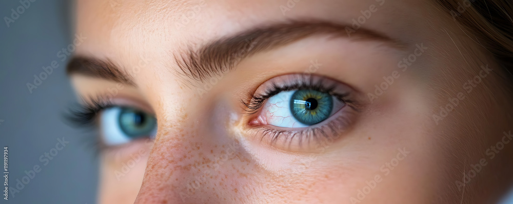 Naklejka premium Captivating close-up of mesmerizing blue eyes indoor setting portrait photography natural light emotional depth