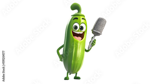 Cartoon okra with a microphone photo