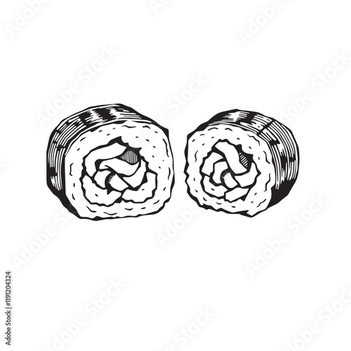Hand-drawn sushi roll ink vector, perfect for Japanese food branding use