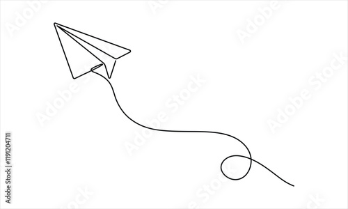 Continuous line paper plane drawing. Airplane vector art. Abstract email, mail plane doodle vector illustration. Travel concept icon. White background.
