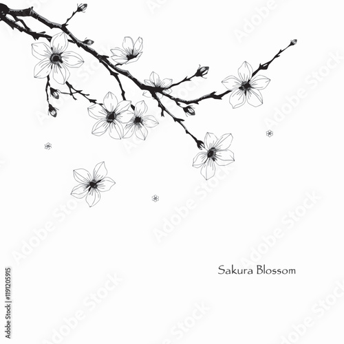 Delicate sakura blossom ink design for traditional Japanese branding