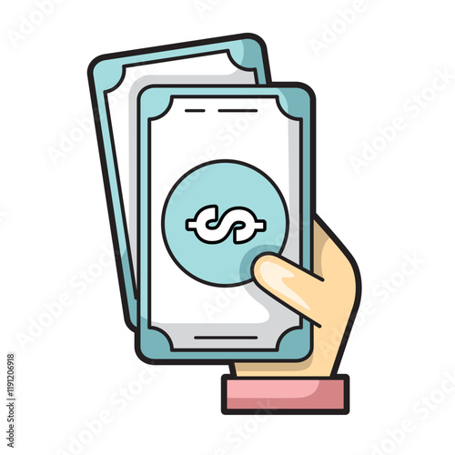 Hand holding two bills with dollar signs  suitable for finance concepts, money management, savings, investments, and business themes