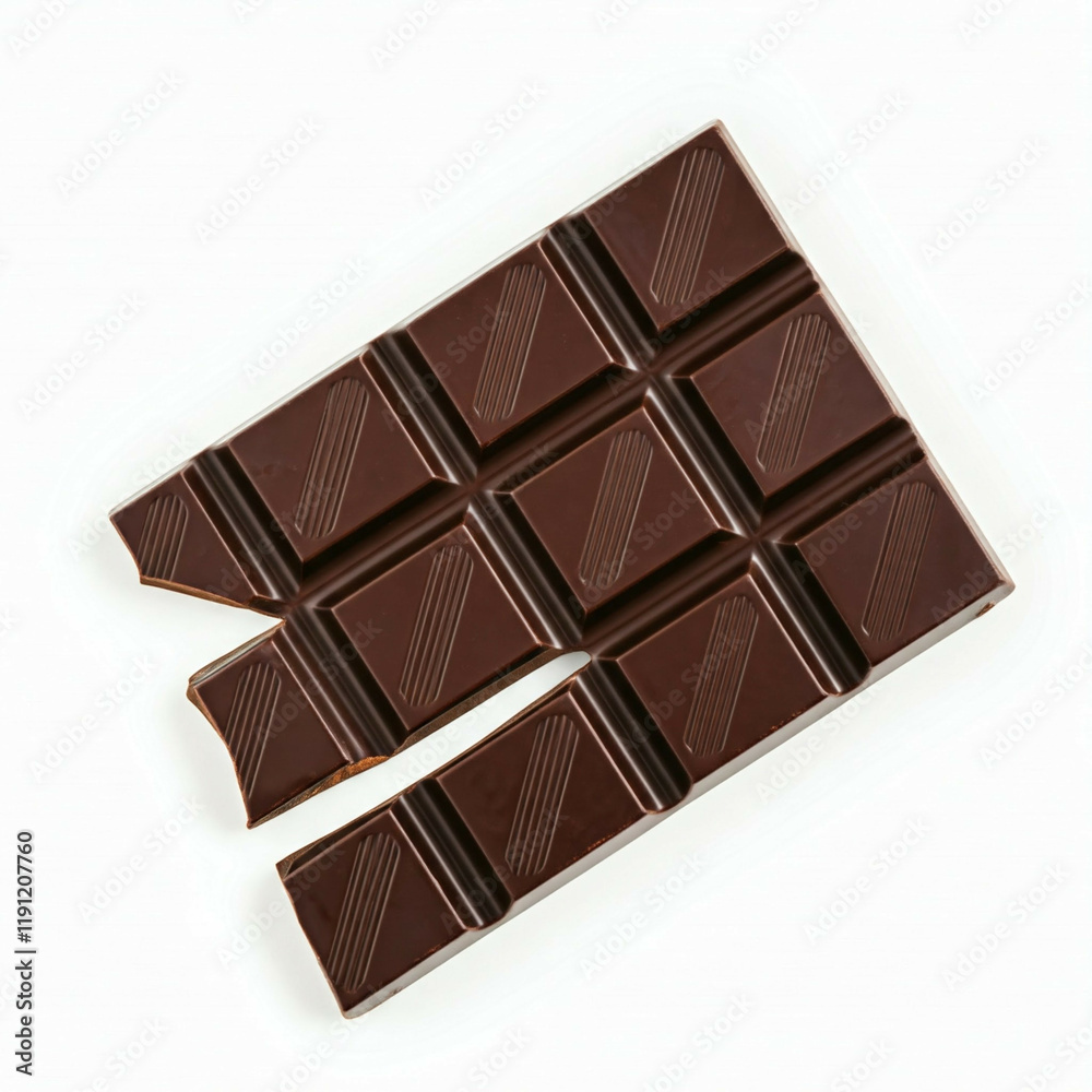 Fototapeta premium close up of a broken dark chocolate bar on a white background