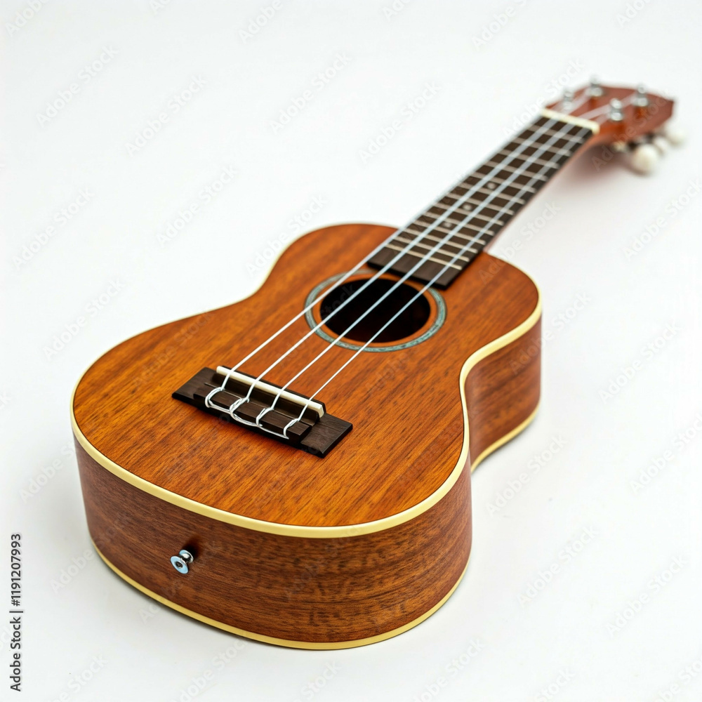 Fototapeta premium closeup of a brown wooden ukulele on a white background