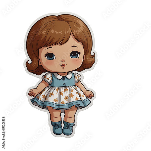 Cute sticker vector-style image of capture the emotion of a little girl