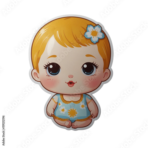 Cute sticker vector-style image of capture the emotion of a little girl