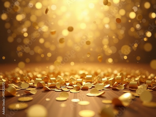 Golden Confetti Falling, Festive Background