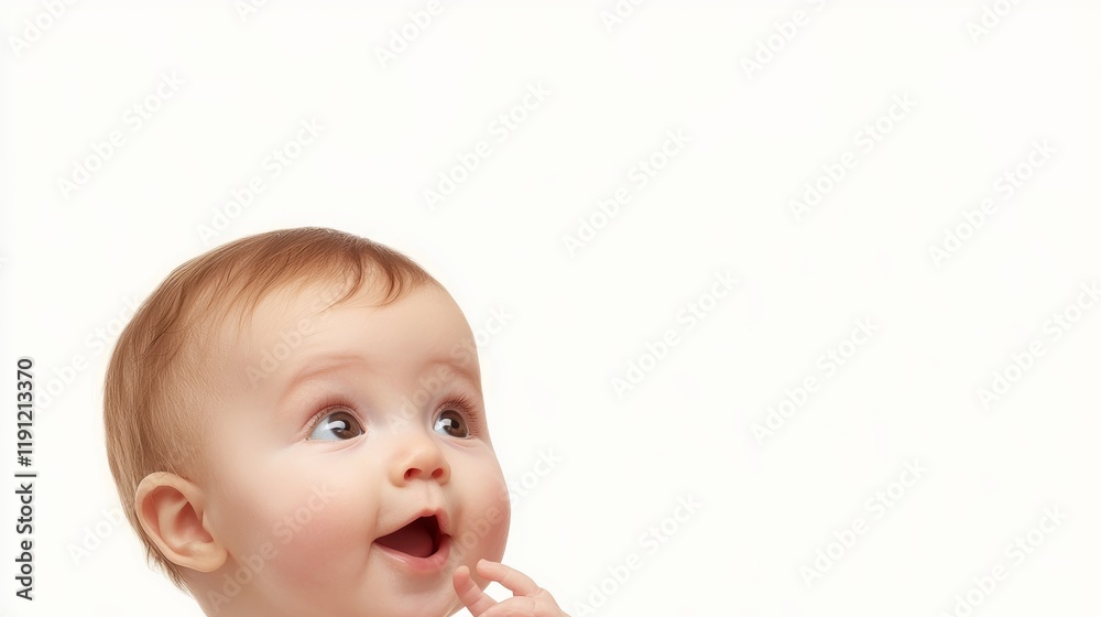 Curious Baby Crawling with Joyful Expression on Soft Background