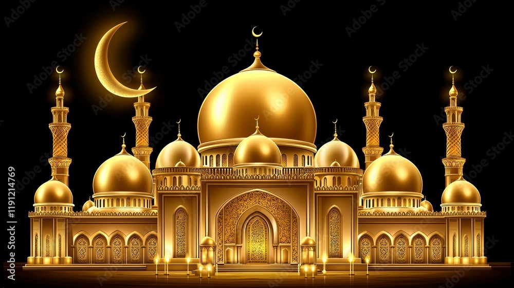 custom made wallpaper toronto digitalShimmering Golden Mosque Design with Crescent Moon and Minarets