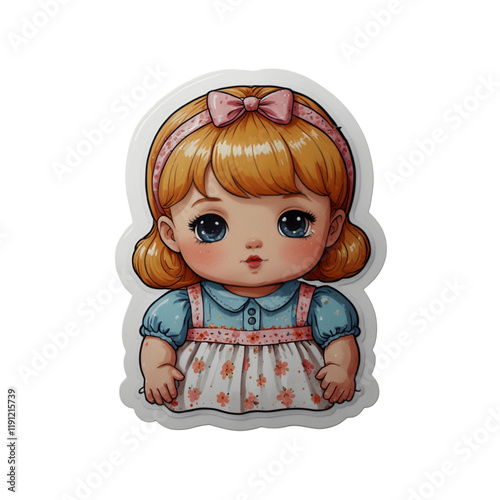 Cute sticker vector-style image of capture the emotion of a little girl