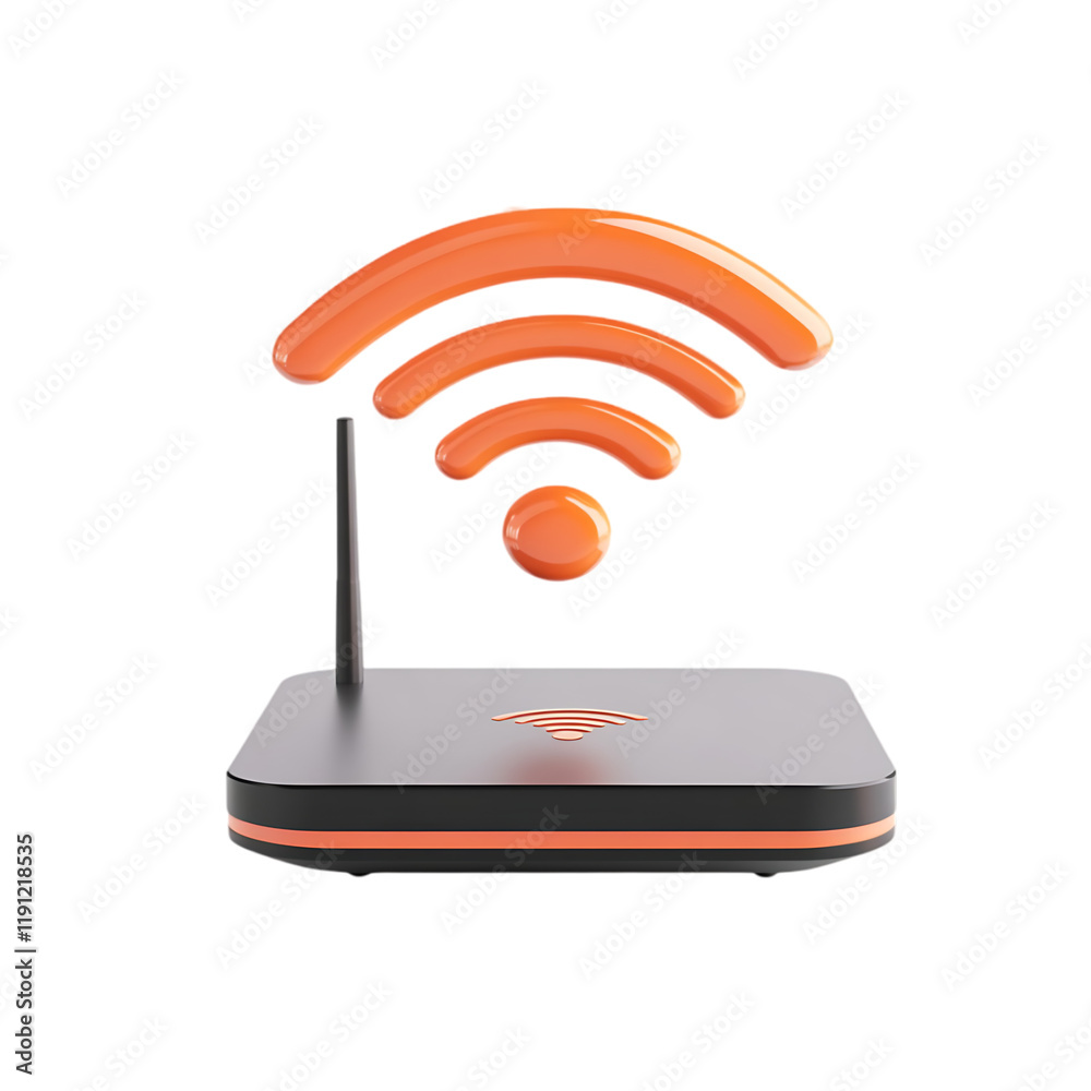Modern Wireless Router 3D Render High Speed Internet Network Technology Digital Wifi Signal Orange Modern Wireless Router 3D Render High Speed Internet Network Technology Digital Wifi Signal Orange