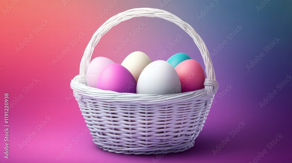 Pastel Easter Eggs in Basket: A charming white wicker basket overflowing with pastel-colored eggs, a delightful symbol of spring and Easter celebrations. The soft. Pastel Easter Eggs in Basket: A charming white wicker basket overflowing with pastel-colored eggs, a delightful symbol of spring and Easter celebrations. The soft.