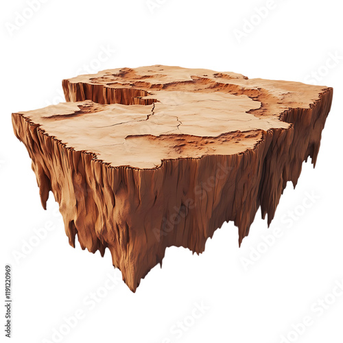 Floating Island Cliff Digital Art Render Brown Texture 3D Model Surreal Landscape Design Background 
