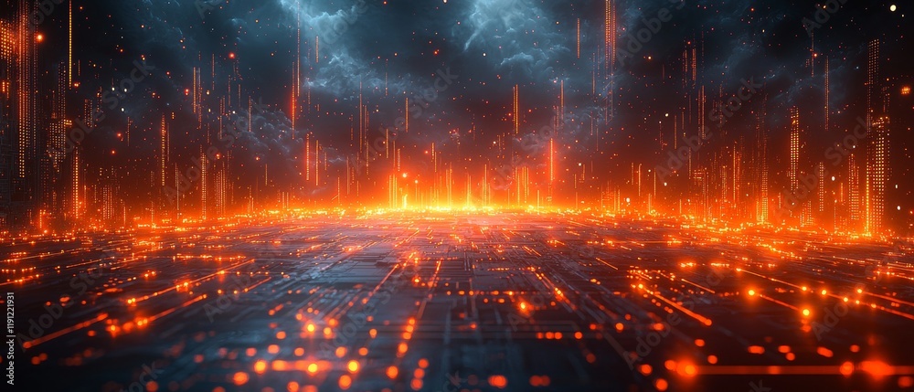 Obraz premium Futuristic cyberpunk circuit board landscape with flowing energy and vibrant lights