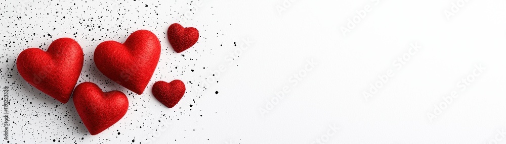 Fototapeta premium A stylish arrangement of red hearts on a textured background, perfect for expressing love and affection.