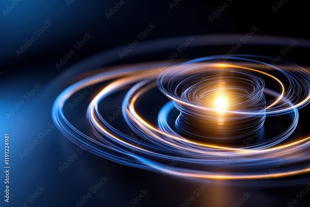 Abstract image of light circles swirling in a dark background, showcasing innovation and creativity in technology. Abstract image of light circles swirling in a dark background, showcasing innovation and creativity in technology.