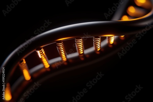 Abstract DNA strand illuminated with orange lights, representing genetic innovation. photo