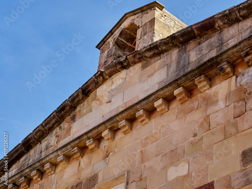 Sigüenza, Spain - November 18, 2023: Close-up of the facade of the Church of St. James, Iglesia de Santiago in Spanish. Sigüenza, province of Guadalajara, Castilla La Mancha, Spain, Europe photo