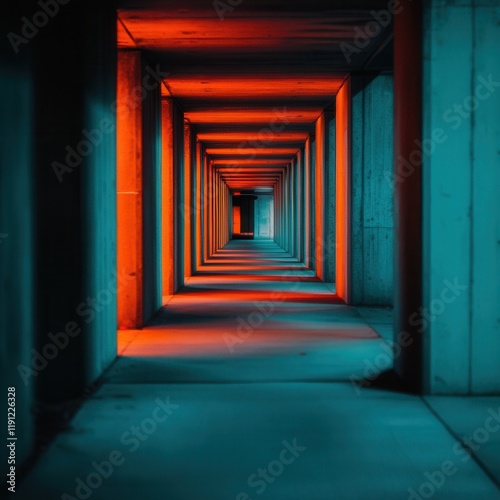 Vibrant corridor with unique lighting effects.