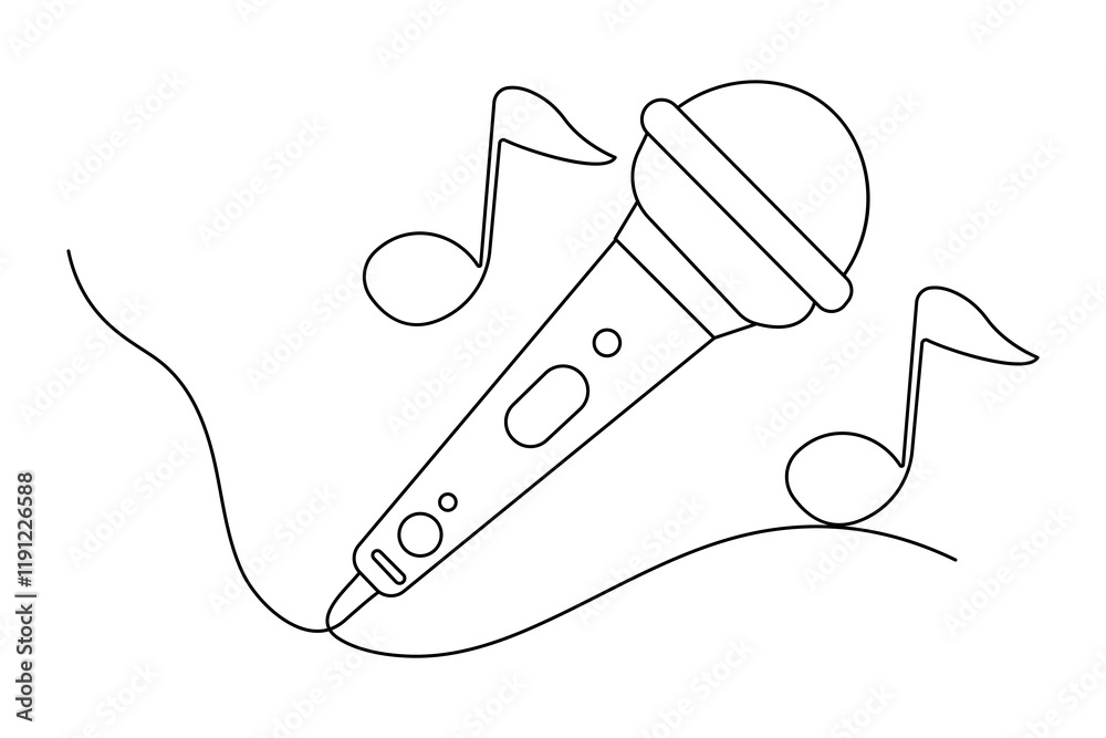 Obraz premium Microphone continuous single line art and isolated outline vector design 