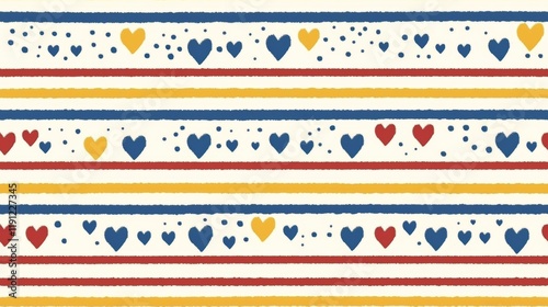 Vibrant Geometric Pattern with Hearts in Neon Colorful Tones