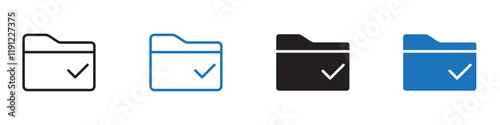 Folder check icon Flat line symbol