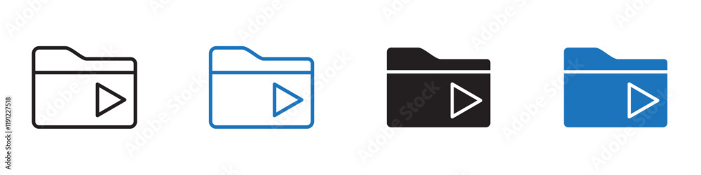 Folder play icon Flat line symbol Folder play icon Flat line symbol
