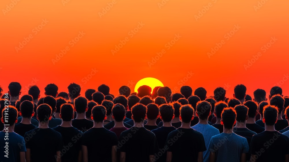Obraz premium Group of People Silhouetted Against a Warm Sunset Sky