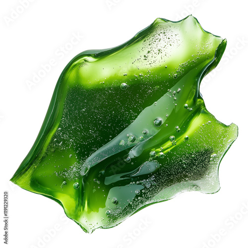 vibrant, translucent green algae based film with glossy texture and air bubbles, isolated on transparency background, showcasing its organic and eco friendly properties photo