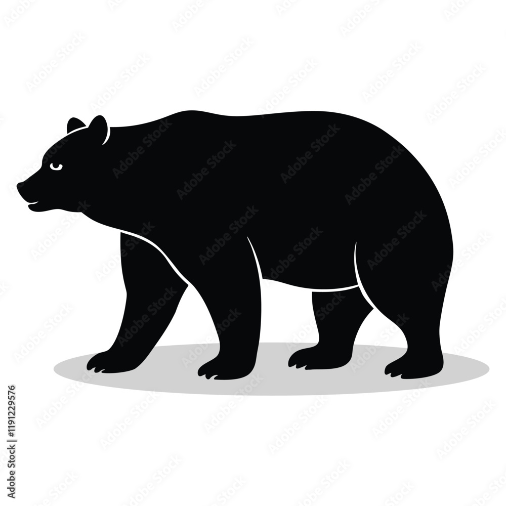 Fototapeta premium Bear silhouettes and icons. Black flat color simple elegant white background Bear animal vector art and illustration.