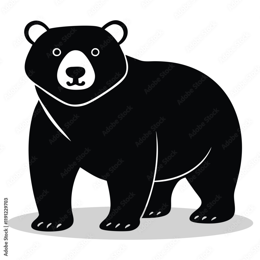 Fototapeta premium Bear silhouettes and icons. Black flat color simple elegant white background Bear animal vector art and illustration.