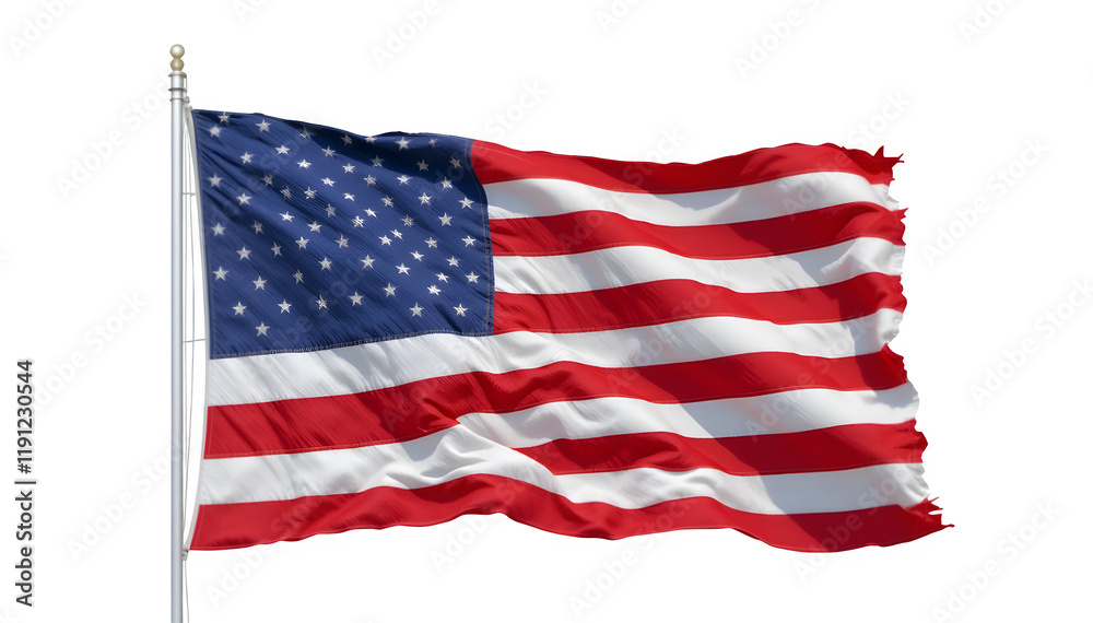 Fototapeta premium The American flag, rendered in 3D, flows beautifully in the wind, with intricate fabric texture adding realism.