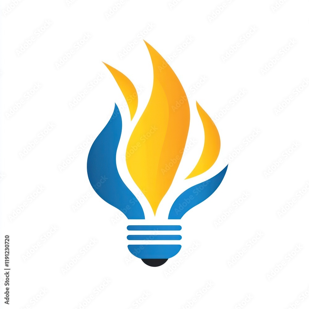 Fiery lightbulb idea design, white background, energy concept, logo use Fiery lightbulb idea design, white background, energy concept, logo use