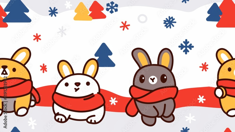 Adorable Seamless Winter Bunny Family Pattern Design for Kids Adorable Seamless Winter Bunny Family Pattern Design for Kids