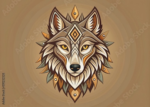 Minimalist Tribal Wolf Badge: Contemporary Wildlife Art Symbol photo