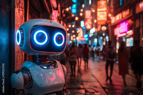 Wallpaper Mural A humanoid robot repairing itself under glowing neon lights, symbolizing technological self-sufficiency Torontodigital.ca