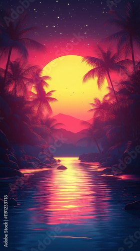 Silhouetted Palm Trees Agai...