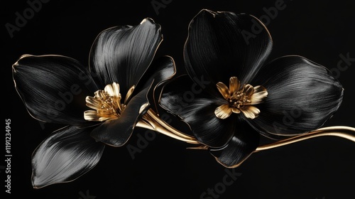 Yucca flower in black and gold colors, premium botanical wallpaper with flowers, clean dark background