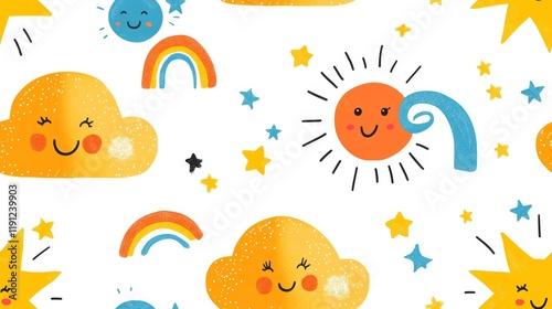 Playful Sketches of Smiling Clouds, Sunshine, and Rainbows for Kids