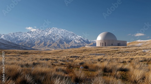 a white dome sits in the middle of a field photo