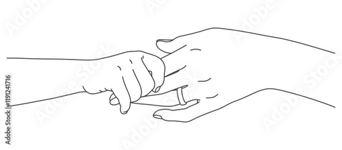 child's hand in mother's hand Line art style vector illustration