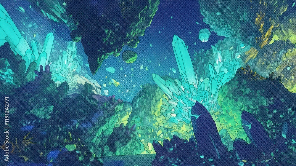 Fototapeta premium Celestial Crystal Cave An Enchanting Underwater Scene