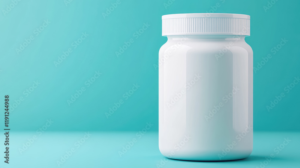 Mock up A White Pill Bottle on Light Blue Background Mock up A White Pill Bottle on Light Blue Background