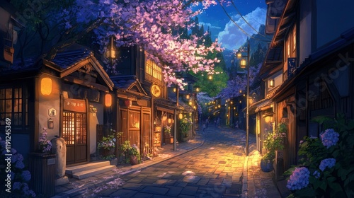 Serene Nighttime Street Scene In A Japanese Village