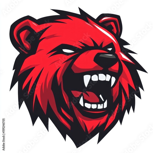 Roaring red bear mascot head, digital art, white background, team logo