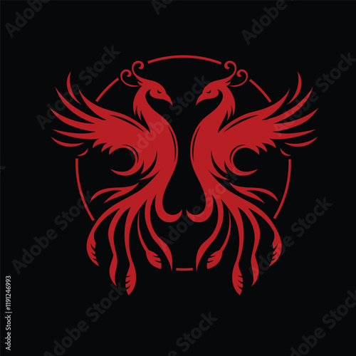 twin Phoenix symbol of mythological bird vector illustration
